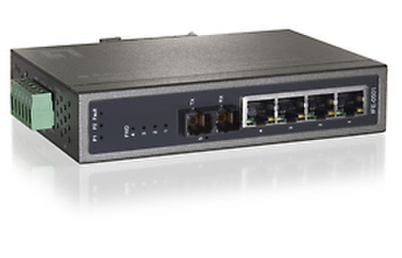 LevelOne 4-Port PoE w/ 1-Port SC Fiber Industrial Fast Ethernet Switch Unmanaged Power over Ethernet (PoE) Black