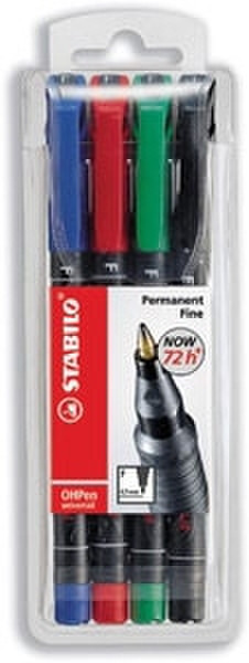 Stabilo OHPen universal permanent, 4 Pack Пулевидный наконечник Черный, Синий, Зеленый, Красный 4шт перманентная маркер