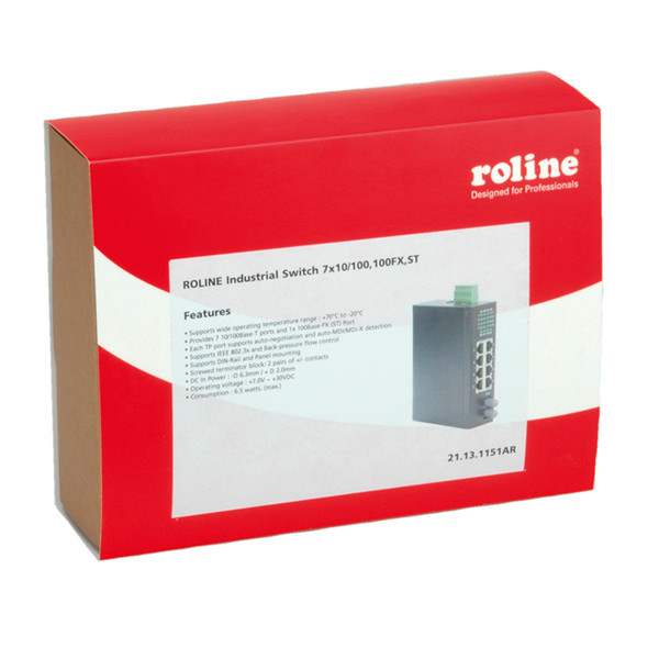 ROLINE Industrial Switch, 7x RJ-45, 1x ST, unmanaged