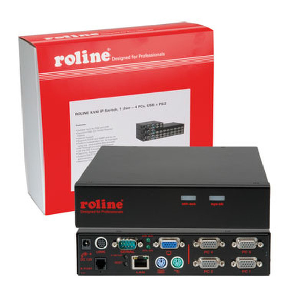 ROLINE KVM IP Switch, 1 User - 4 PCs Черный KVM переключатель