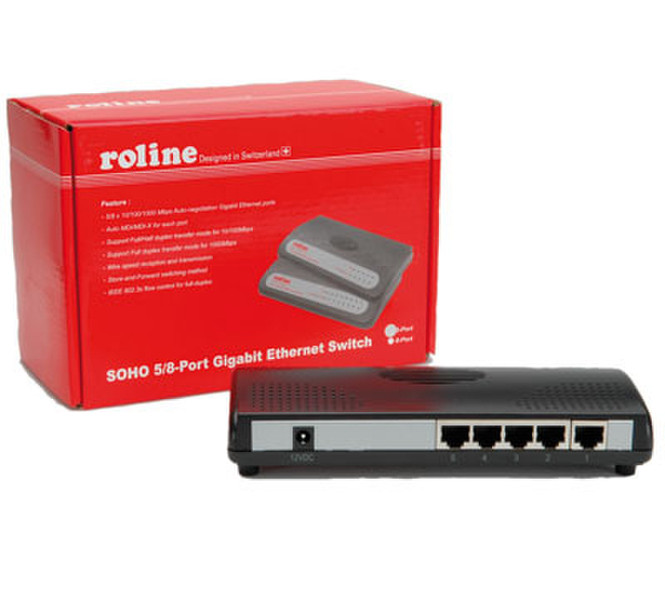 ROLINE RS-5000D 5-Port Gigabit Ethernet Switch Неуправляемый L2 Черный