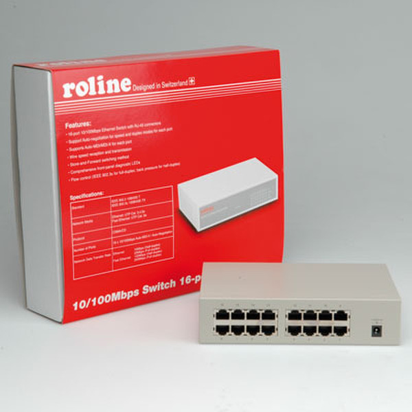 ROLINE RS-116D 10/100 Switch, 16 Ports Unmanaged L2 Power over Ethernet (PoE)