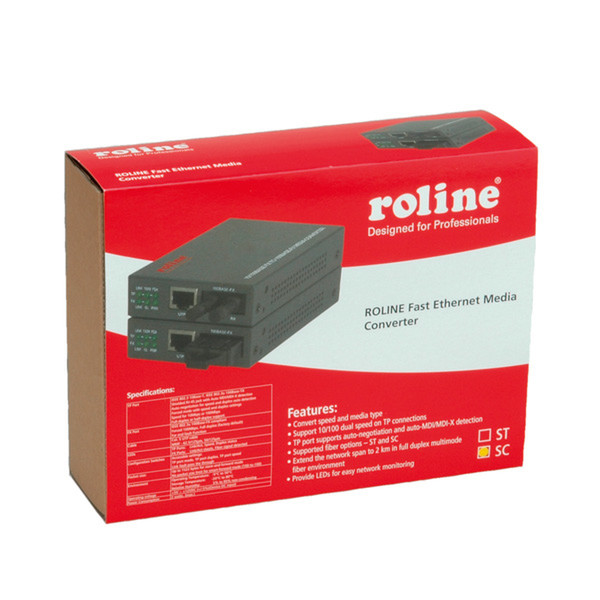 ROLINE RC-100FX/SC Fast Ethernet Converter, RJ-45 to SC, Loop-back network media converter
