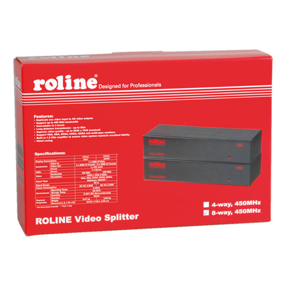 ROLINE VGA-Video-Splitter, hochauflösend, 8-fach, 450MHz