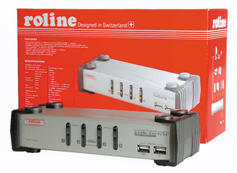 ROLINE KVM & USB Switch, 1 User - 4 PCs Grau Tastatur/Video/Maus (KVM)-Switch