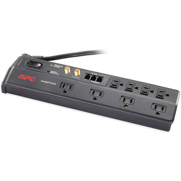 APC Home/Office SurgeArrest 8 Outlets with tel2/splitter and coax jacks, 120V 8AC outlet(s) 120V 1.83m Black surge protector