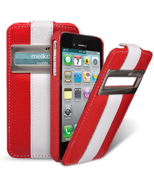 Melkco Leather Case for Apple iPhone 4S/iPhone 4/iPhone 4 CDMA Verizon Флип Красный, Белый