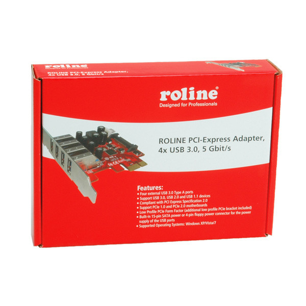 ROLINE PCI-Express Adapter, 4x USB 3.0, 5 Gbit/s USB 3.0 интерфейсная карта/адаптер
