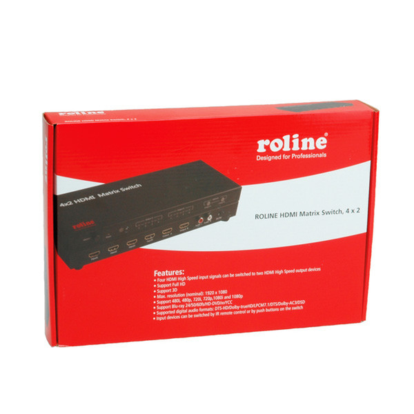ROLINE HDMI Matrix Switch, 4 x 2, mit Fernbedienung Videosplitter
