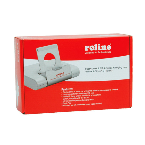 ROLINE USB 3.0 COMBO Hub "Silver & White", 3+1 Stand and charging function