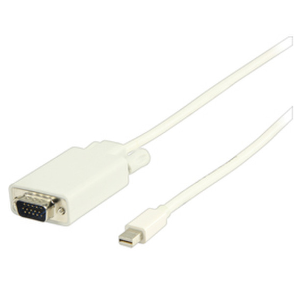 Valueline 2m, Mini DP - VGA 2m mini DisplayPort VGA (D-Sub) White video cable adapter
