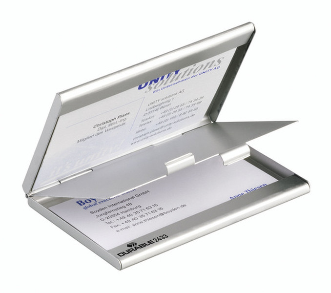 Durable BUSINESS CARD BOX duo Aluminium Silver business card holder