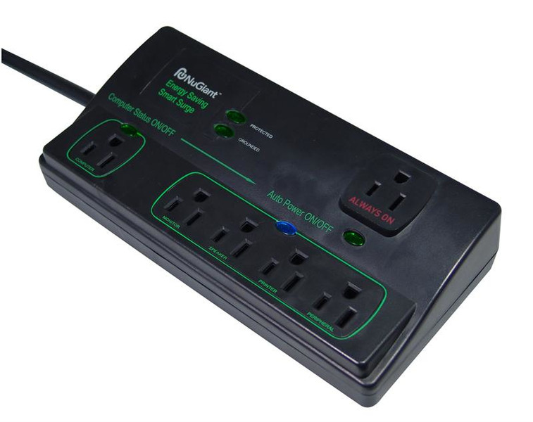 Inland Smart Surge Protector Block - 6 outlet 6AC outlet(s) 120V 1.8m Black surge protector