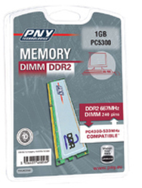 PNY Dimm DDR2 667MHz (PC5300) 1GB 1ГБ DDR2 667МГц модуль памяти