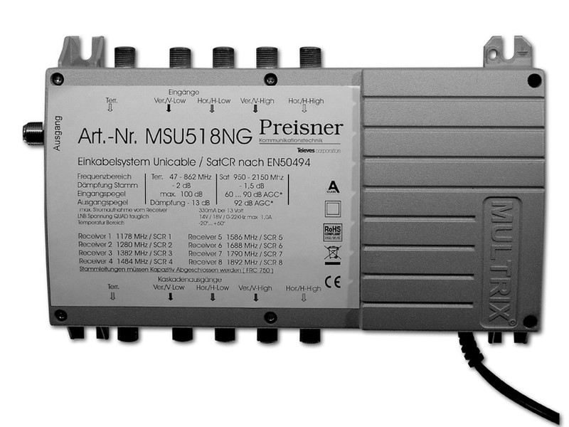 Televes MSU518NG Kabel-Splitter-/Verbinder Grau Kabelspalter oder -kombinator