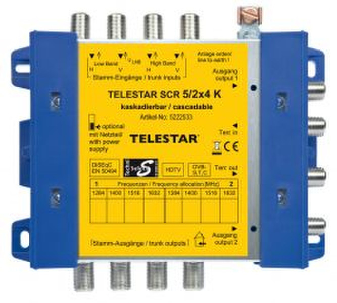 Telestar SCR 5/2x4 Cable splitter/combiner Blue,Silver,Yellow