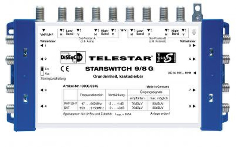 Telestar Starswitch 9/8 G Cable splitter/combiner Синий, Белый