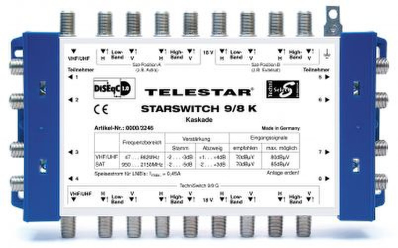 Telestar Starswitch 9/8 K Cable splitter/combiner Синий, Белый