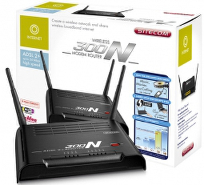 Sitecom Wireless ADSL 2+ Modem Router 300N 300Mbit/s WLAN Access Point