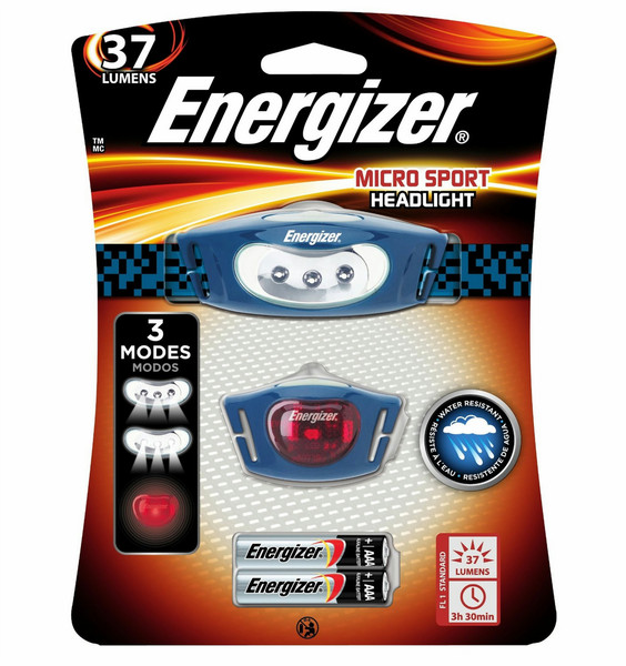 Energizer 3 LED Micro Sport Headlight Stirnband-Taschenlampe LED Schwarz, Blau, Grau, Gelb