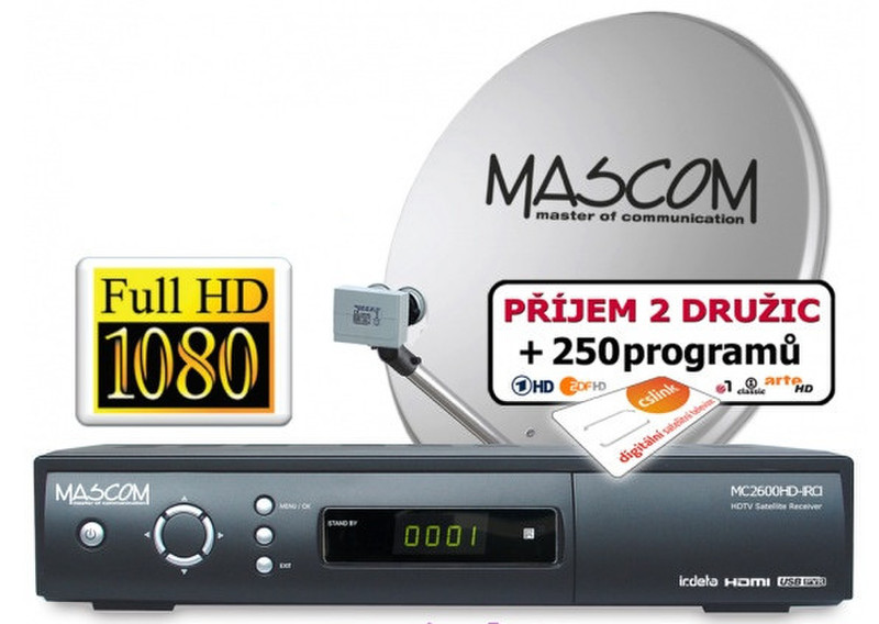 Mascom S-2600/80MBL+G Спутник Full HD Черный приставка для телевизора