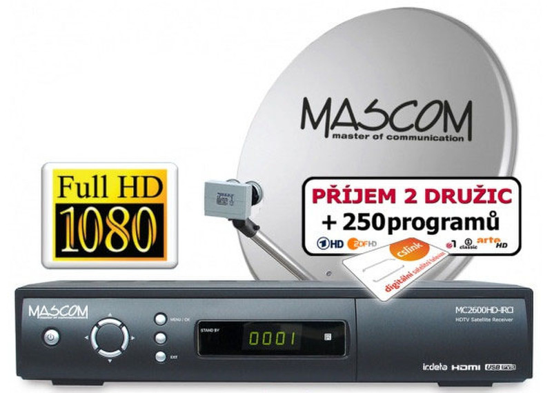 Mascom S-2600/60MBL+G Спутник Full HD Черный приставка для телевизора