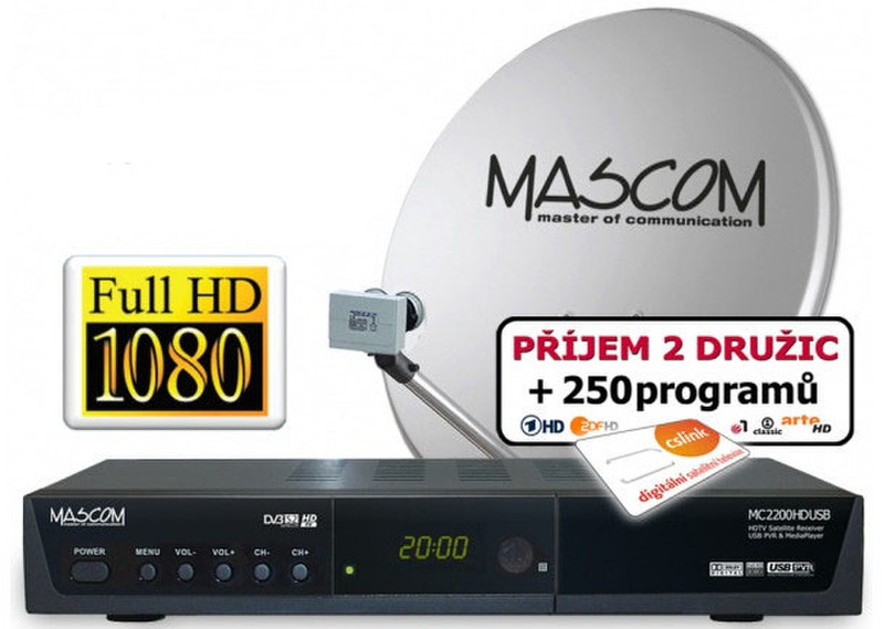 Mascom S-2200/80MBL+G Спутник Full HD Черный приставка для телевизора