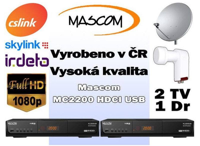 Mascom S-2200/60-T+G Спутник Full HD Черный приставка для телевизора