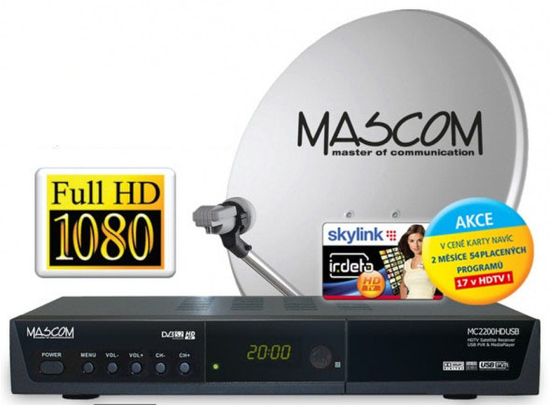 Mascom S-2200/60+IH Спутник Full HD Черный приставка для телевизора