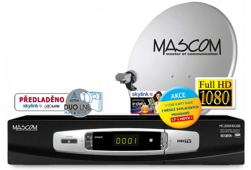 Mascom S-2000UCR/60+IH Satellite Full HD Black TV set-top box