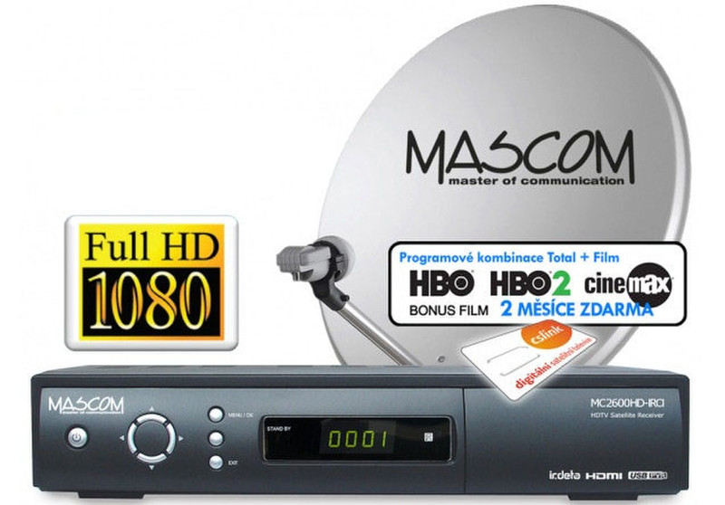Mascom S-2600/60+G Спутник Full HD Черный приставка для телевизора
