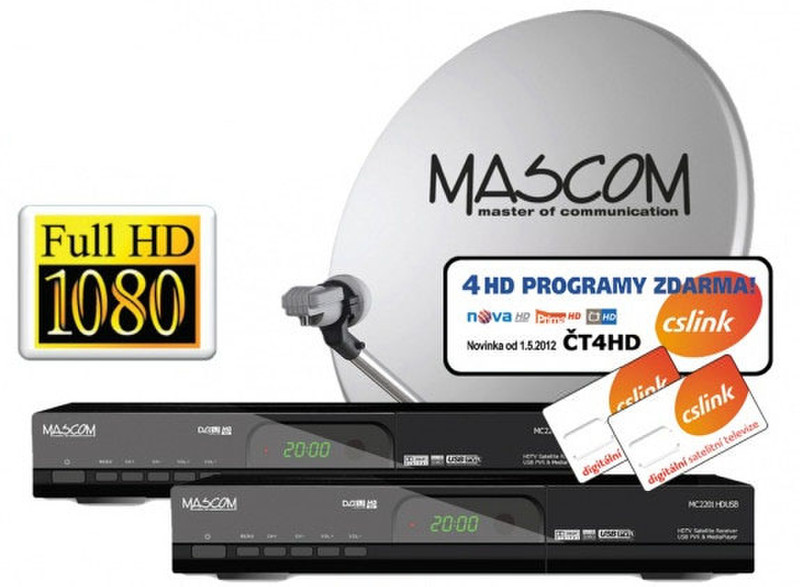 Mascom MC2201HD/60TWIN+G1 Спутник Full HD Черный приставка для телевизора