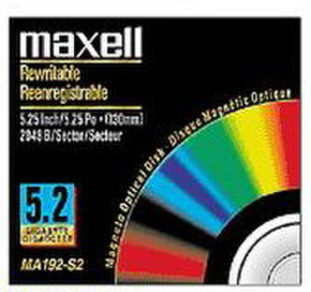 Maxell MA-192-S2/S2 WORM, Magneto Optical Disk, 5.2Gb 5.18MB 5.25