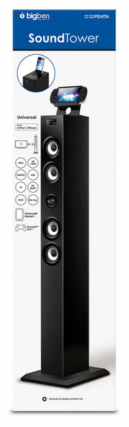 Bigben Interactive Sound Tower, PS Vita 37.5W Black docking speaker