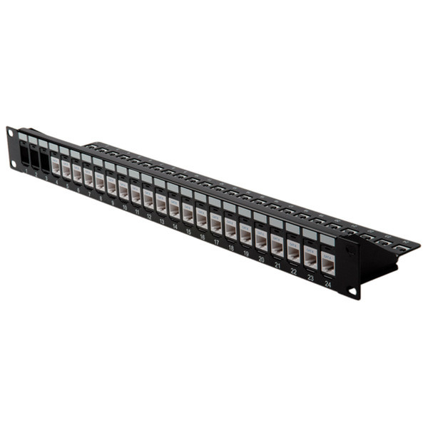 Rotronic Keystone 19'' Module frame Cat.5/Cat.6, 24 Ports, blank, unshielded black