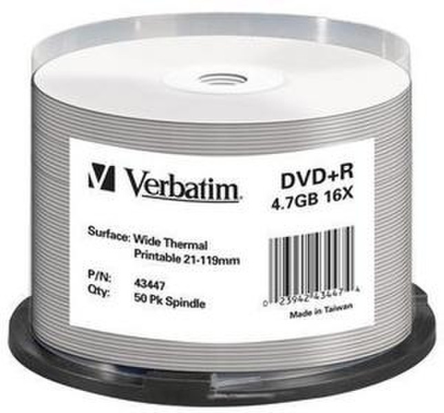 Verbatim DVD+R Wide Thermal Printable No ID Brand, 50pk 4.7GB DVD+R 50Stück(e)