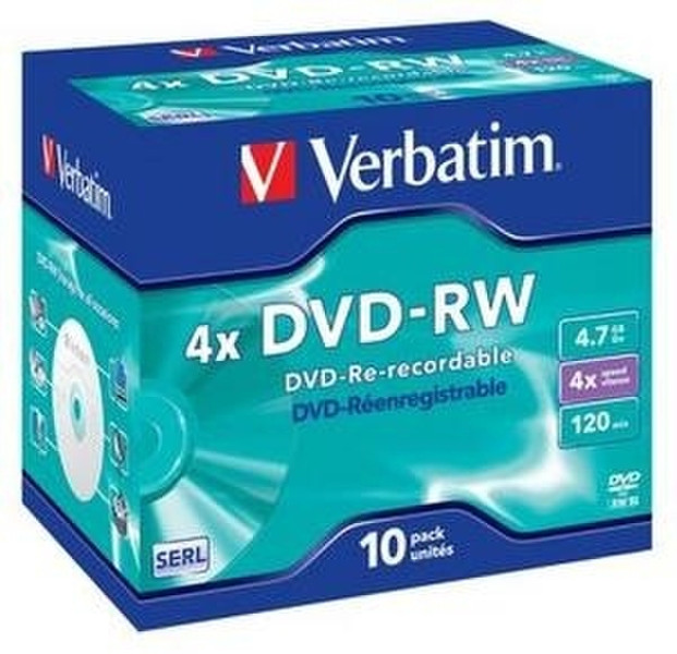 Verbatim DVD-RW 4.7GB 4x AdvSerl Jewel Case 10pk 4.7GB DVD-RW 10Stück(e)