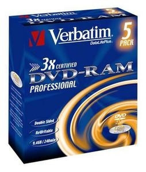 Verbatim DVD-RAM 9.4G 3x 5 Pack Cartridge T4 9.4GB DVD-RAM 5pc(s)