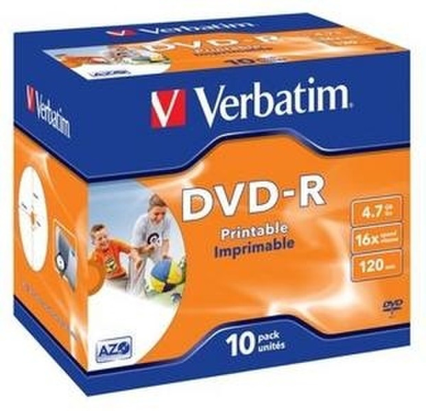 Verbatim DVD-R 4.7GB 16xspd Advanced AZO Printable JewelCase 10pk 4.7GB DVD-R 10pc(s)