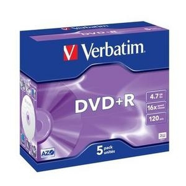 Verbatim DVD+R 4.7GB 16X Branded 5pk Jewel Case 4.7GB DVD+R 5Stück(e)