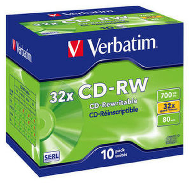 Verbatim CD-RW 700MB 80Min 32x UltraSpeed JC 10pk CD-RW 700MB 10pc(s)