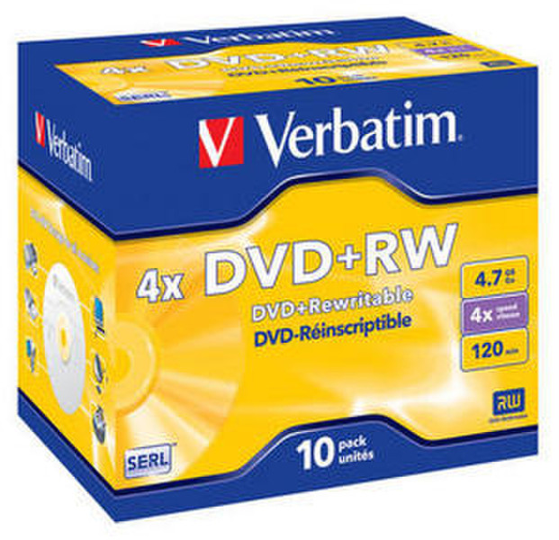 Verbatim DVD+RW 4.7GB 4x AdvSERL JewelCase 10pk 4.7ГБ DVD+RW 10шт