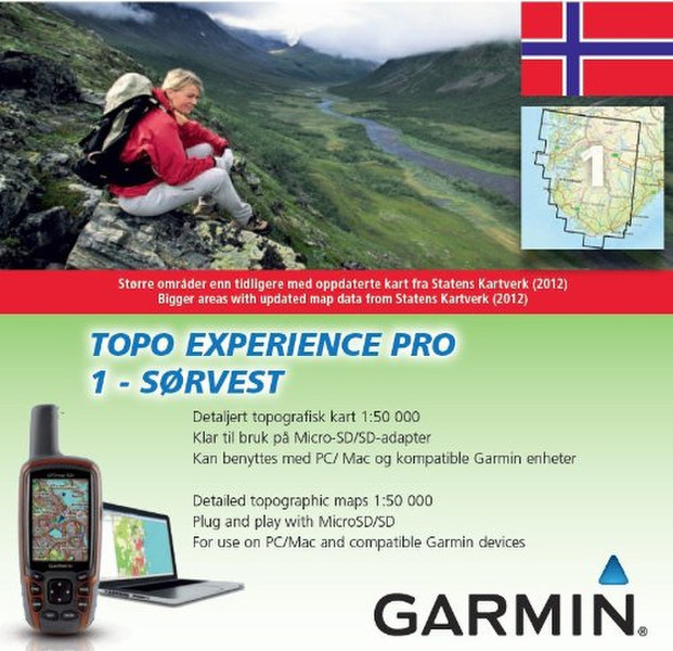 Garmin TOPO Experience PRO 1 Norway – Sorvest, microSD/SD