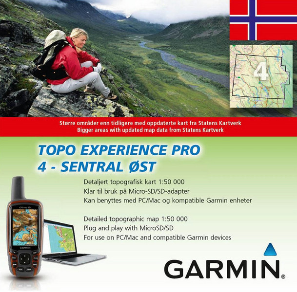 Garmin TOPO Experience PRO 4 Norway – Sentral ost, microSD/SD