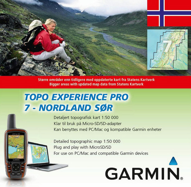 Garmin TOPO Experience PRO 7 Norway – Nordland Sor, microSD/SD