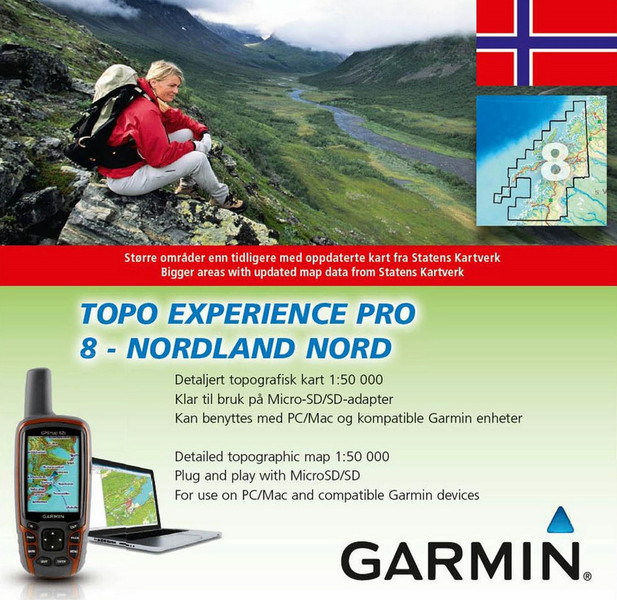 Garmin TOPO Experience PRO 8 Norway – Nordland Nord, microSD/SD