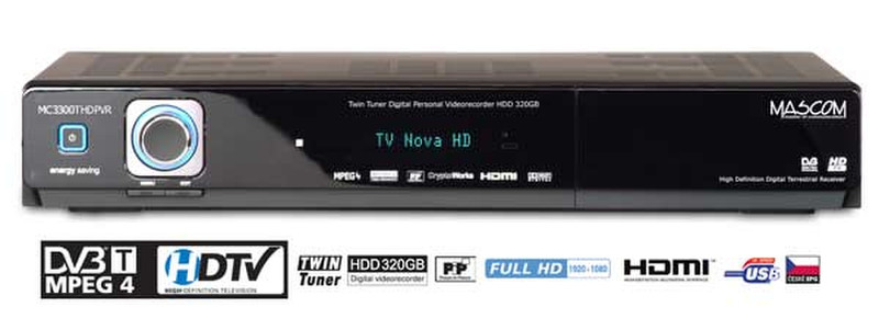 Mascom MC3300T HDPVR Cable Full HD Black TV set-top box