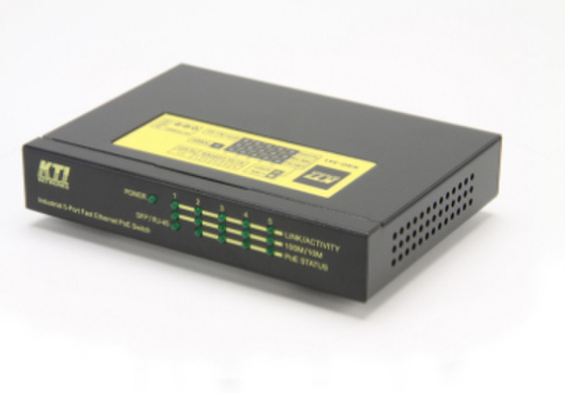 KTI Networks KSD-541-HP Неуправляемый Fast Ethernet (10/100) Power over Ethernet (PoE) Черный, Желтый сетевой коммутатор