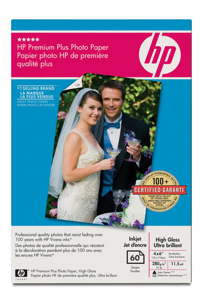 HP Premium Plus High-gloss Photo Paper-60 sht/4 x 6 in plus tab фотобумага