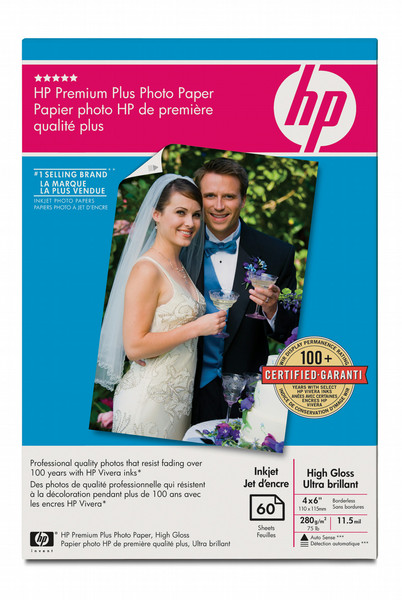 HP Premium Plus High-gloss Photo Paper-60 sht/4 x 6 in plus tab Fotopapier